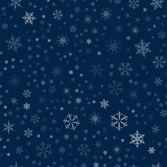 Christmas seamless pattern from snowflakes. New year festive texture for design postcards, invitations, greetings, and clothing.