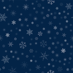 Christmas seamless pattern from snowflakes. New year festive texture for design postcards, invitations, greetings, and clothing.