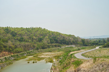 Fototapeta na wymiar Overflow for water of Mae Sai reservoir, Phrae, Thailand
