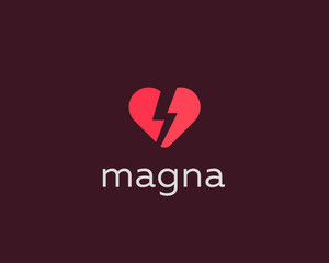 Heart thunderbolt logotype. Love flash vector logo.