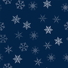 Fototapeta na wymiar Christmas seamless pattern from snowflakes. New year festive texture for design postcards, invitations, greetings, and clothing.