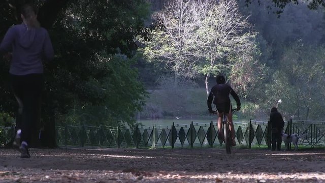 Roma, Italia. Villa Pamphili. Persone che fanno sport