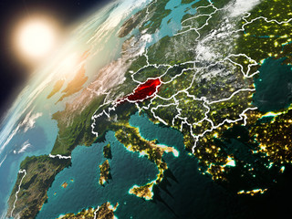 Austria on planet Earth in sunset