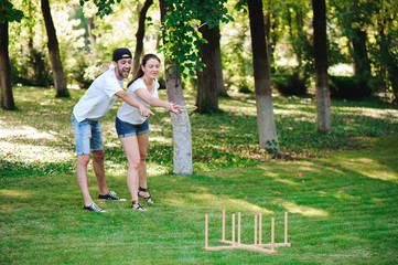Fototapeta premium Game ring toss in a summer park