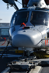 Fototapeta na wymiar Helicopter on a platform of a frigate