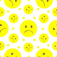 Seamless pattern with unhappy yellow smilies face