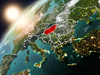 Hungary on planet Earth in sunset