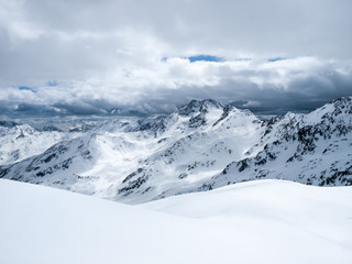 Fototapeta na wymiar Italian Alps around Maso Corto. Beautiful view of the mountains in winter in a popular ski resort.