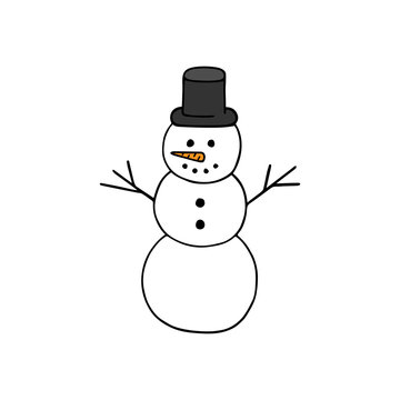 Hand drawn snowman vector illustration. Happy snowman with hat. Winter and christmas motif.