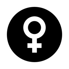 Female sex symbol circle icon. Black, round, minimalist icon isolated on white background. Gender symbol simple silhouette. Web site page and mobile app design vector element.