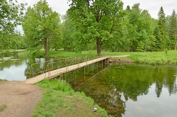 Wooden bridge across the river.