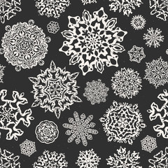 Vintage seamless snowflake chalk vectors. Template for christmas winter design