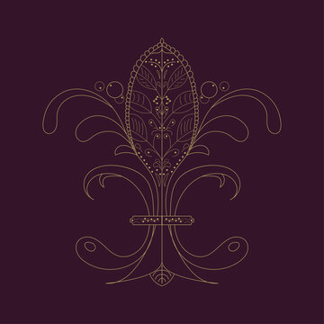 Vector illustration: The Fleur de Lis or flower de luce with french floral medieval ornament. The Fleur de Lis known as French Royal Lily isolated on a vintage dark luxury background.