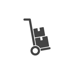 Hand truck with cardboard boxes icon