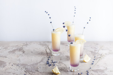 Lavender lemonade with fresh lemon juice, crushed ice for the rustic party or celebration