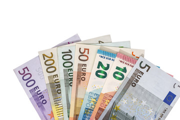 Obraz na płótnie Canvas full set euro banknotes isolated on white