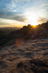 Landscape photo at Hueco Tanks State Park in El Paso, Texas during sunset.
