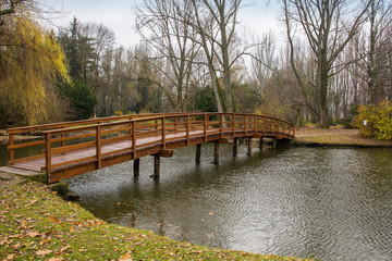 wooden bridge across the river