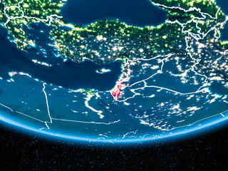 Israel on planet Earth from space at night