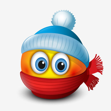 Cute Winter Emoticon, Wearing Cap And Scarf, Emoji