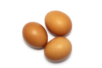 Eggs of chicken. Healthy food, Easter. View from above. Isolated on white background.