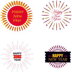 Typographic Happy New Year icons Set Collection