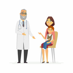 Obraz premium Mother with son at doctors - cartoon people characters isolated illustration