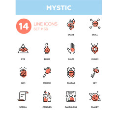 Culture theme, mystic - line design icons set