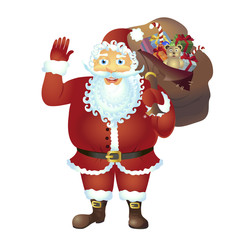 Santa Claus cartoon waving her hand cartoon character isolated on white vector Illustration