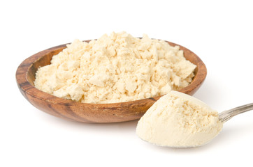 Sojamehl, Holzschale rustikal, Löffel
