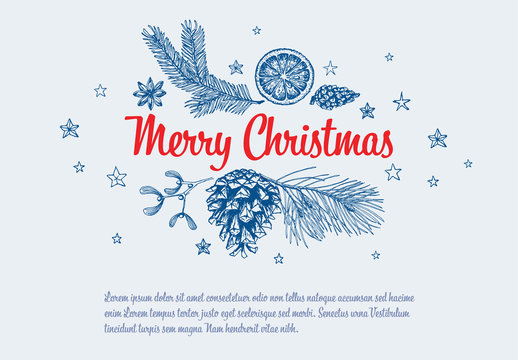 Christmas Card with Hand-Drawn Nature Illustrations 2