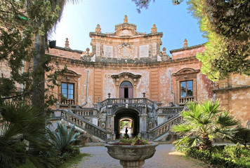 Bagheria, Sicily, Italy. Central façade with stairs of Villa Palagonia