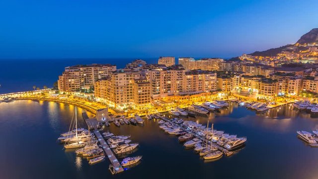 Monaco Ville city skyline day to night timelapse, Monte Carlo, Monaco 4K Time lapse