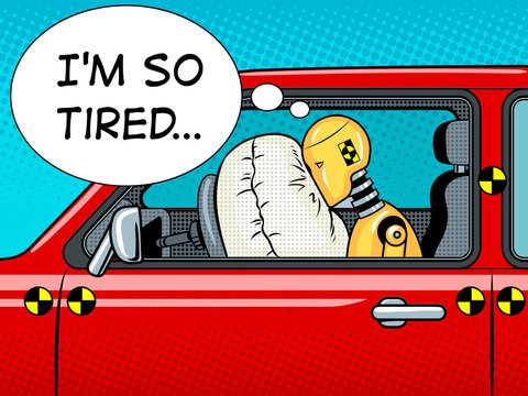 Crash test dummy pop art vector illustration