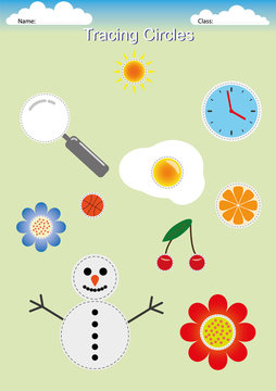 tracing circles, drawing circles, Preschool worksheet for fine motor skills