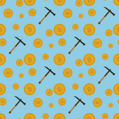 Bitcoins seamless pattern. Flat design bitcoin icons in seamless pattern.