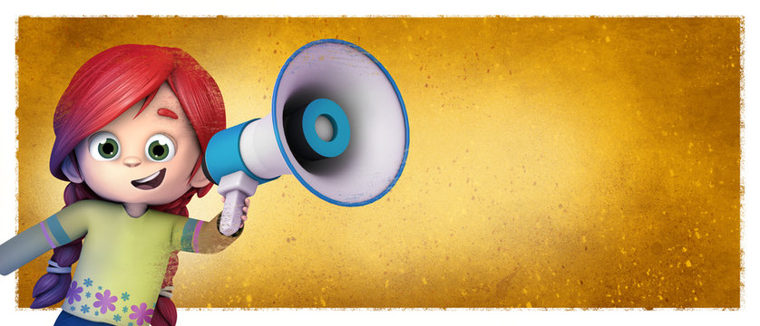 ni&ntilde;a hablando con meg&aacute;fono