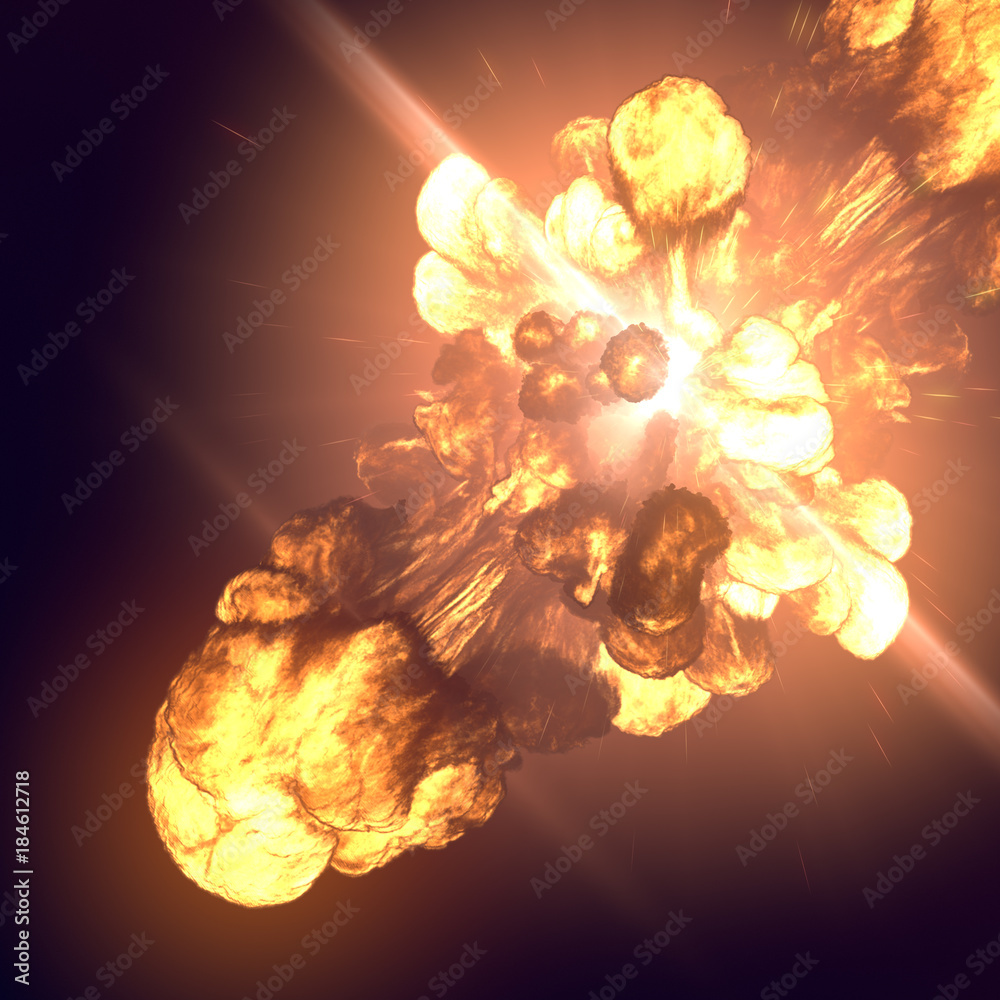 Poster Large fireball isolated on dark background. 3d rendering