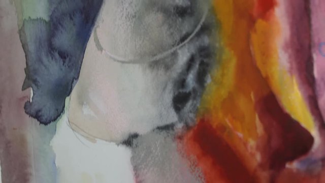 artist paints an abstract picture of mixed technique - watercolor and pastel - 4k video