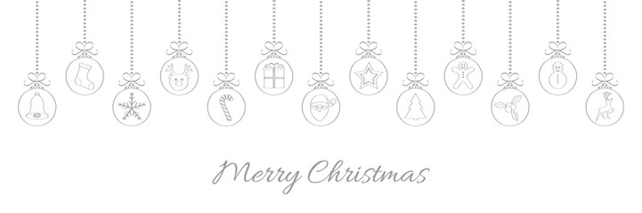 Christmas wishes with hanging balls - hand drawn decorations. Vector.