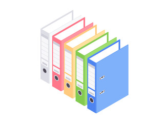 Isometric office ring binders isolated on white. Vector illustration