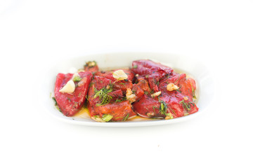 Grilled and marinated capia pepper appetizers