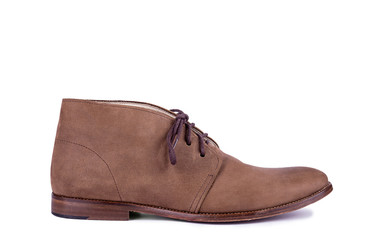 brown man's shoes on the white background 
