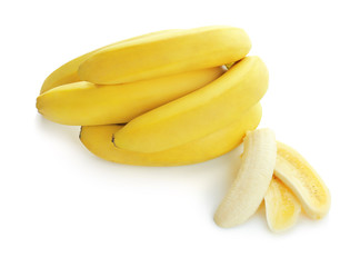 Tasty ripe bananas on white background