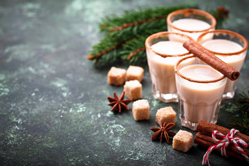 Fototapeta na wymiar Christmas cocktail eggnog with cinnamon