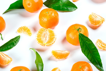 Ripe Orange Tangerine (Mandarin) With Leaves Close-up On The White Background.