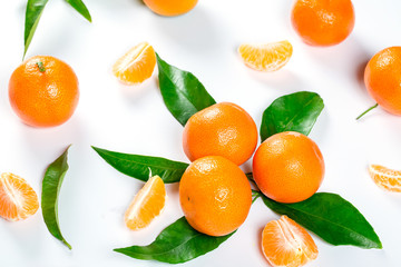 Ripe Orange Tangerine (Mandarin) With Leaves Close-up On The White Background.