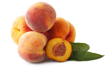 Ripe peaches fruit isolated on a white background