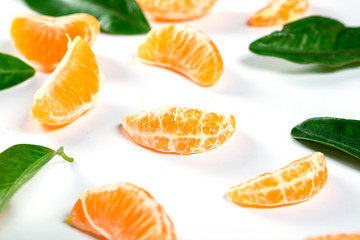 Ripe Orange Tangerine (Mandarin) With Leaves Close-up On The White Background.