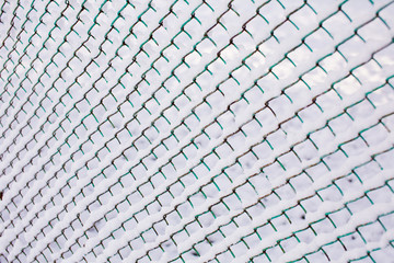 Old iron fence mesh with snow